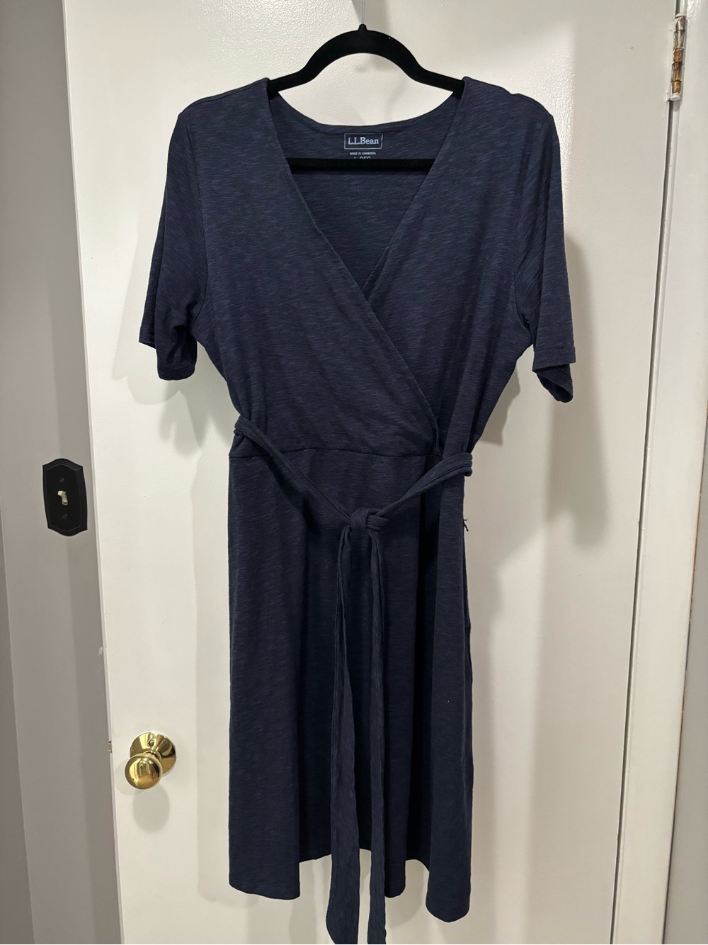 L.L. Bean Navy Short-Sleeve Wrap Midi Dress Large